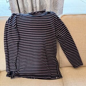 Talbots Women's Long Sleeve Navy and Pink Striped Top